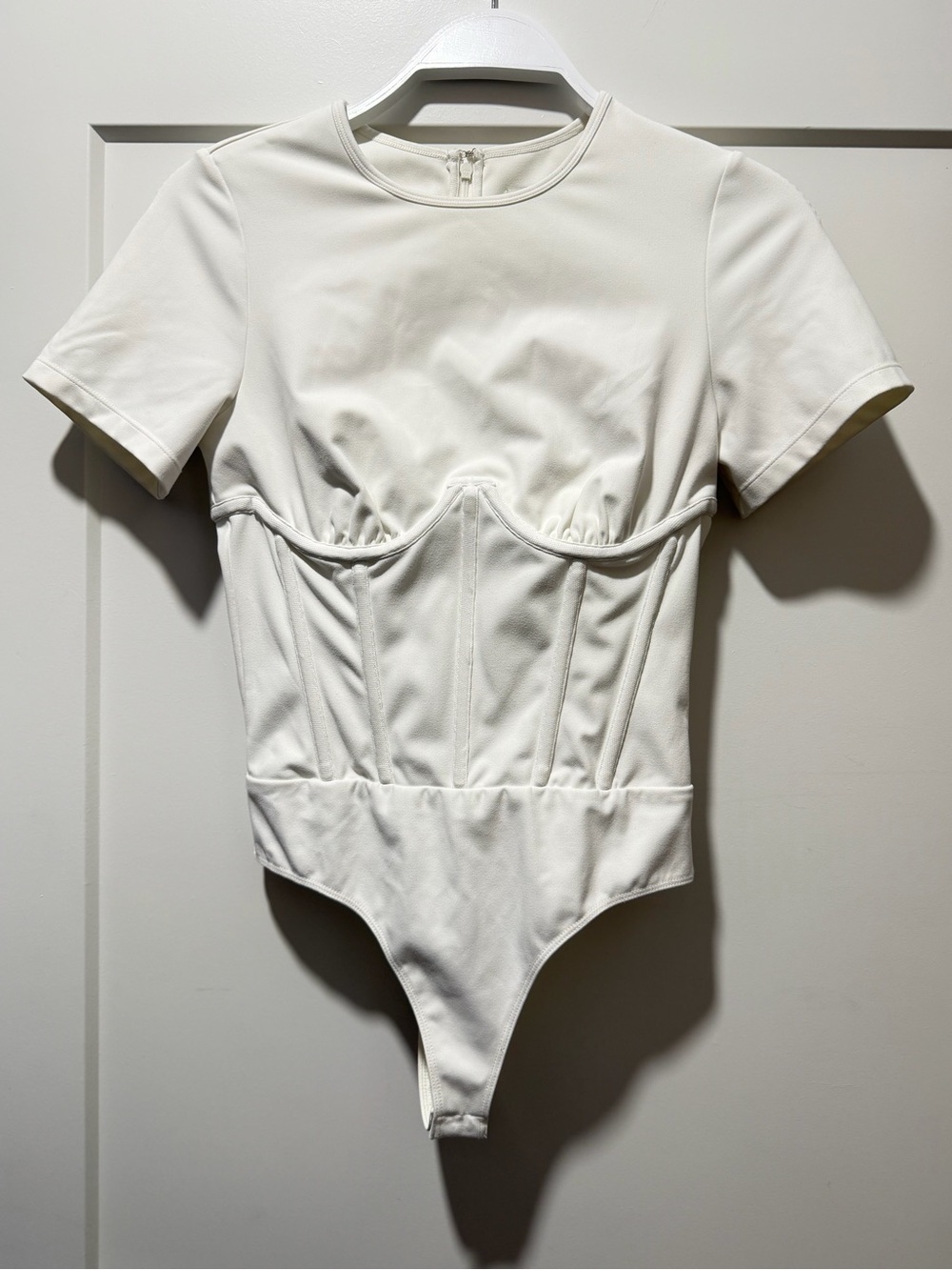 Cami NYC White Short-Sleeve Corset-Detail Bodysuit